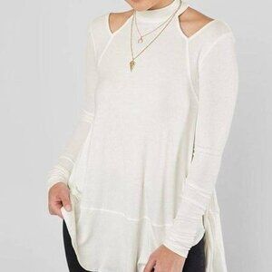 Free People Women's Downtown Girl Tunic Breezy Top Ivory Cold shoulder cutout M